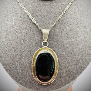 Taxco Mexico Sterling Black Onyx Pendant 2"